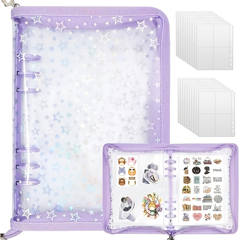 seal notebook transparent large a5 storage binder star pattern seal binder girls peelable   notebook sticker storage album for collecting organizing and displaying refillable seal storage