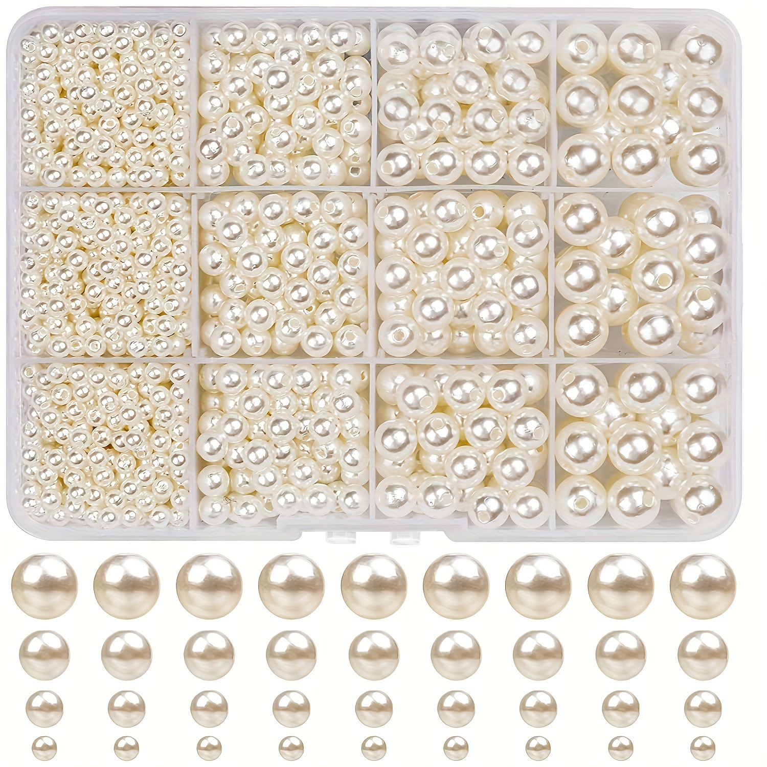 

Fashion Beading Kit With Hollow - 1320 Pcs Assorted Sizes Round Beads For Diy Bracelets, Necklaces, And Crafts, 12-compartment Box, Round Glass Pearls With Holes, Jewelry Making Set