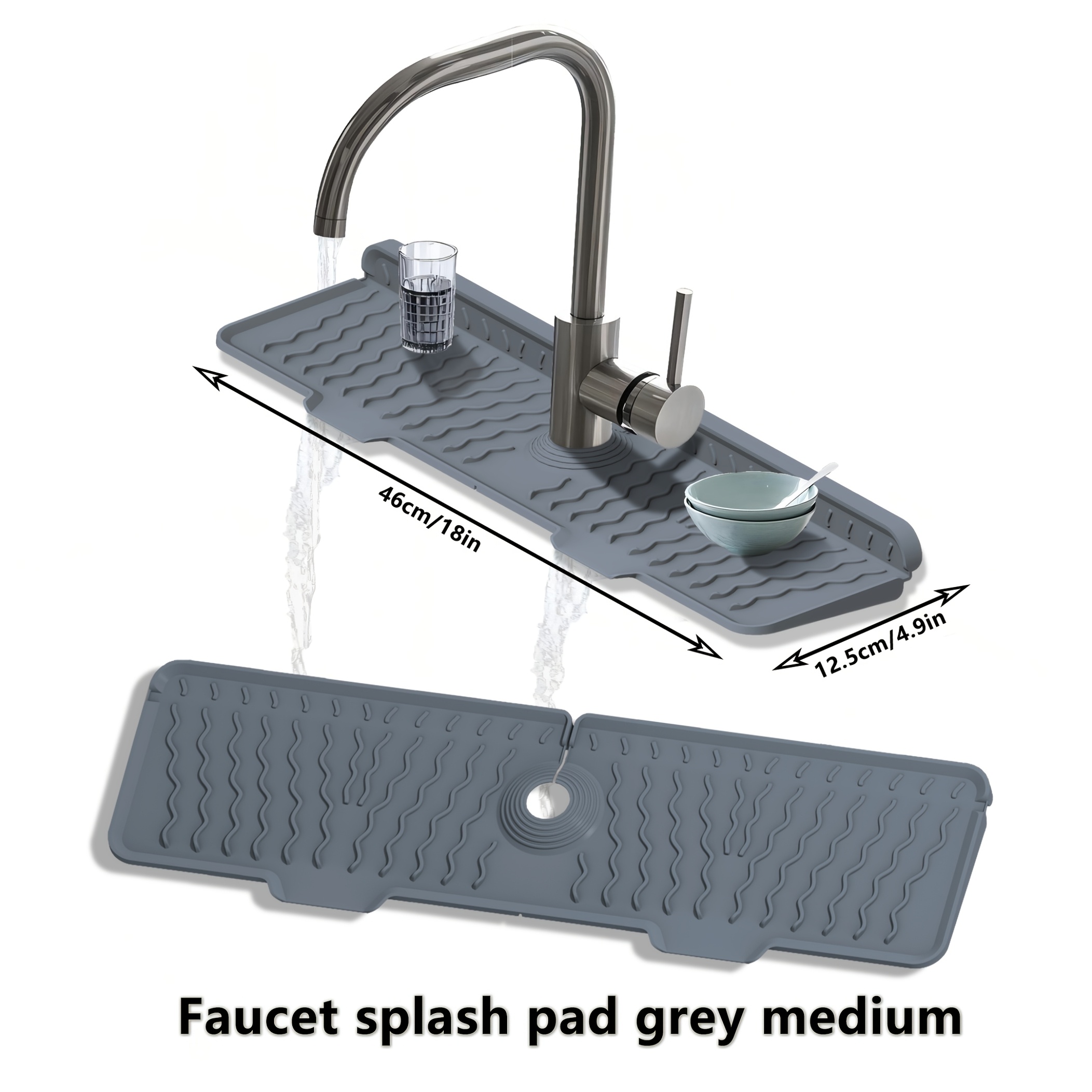 TEMU 1pc Pattern Faucet Drying Mat, 5-degree Slope Design For Easy Drainage, Heat-resistant Foldable Anti-slip Splash Pad, Sponge Holder Sink Mat For