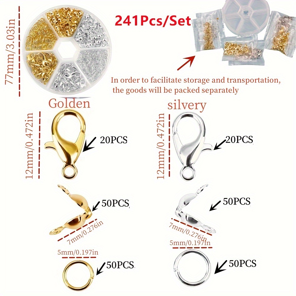 TEMU 241pcs Jewelry Making Kit With Clasps, Jump Rings, End Crimps – Zinc Alloy Diy Bracelet Necklace Findings And Accessories Toolkit