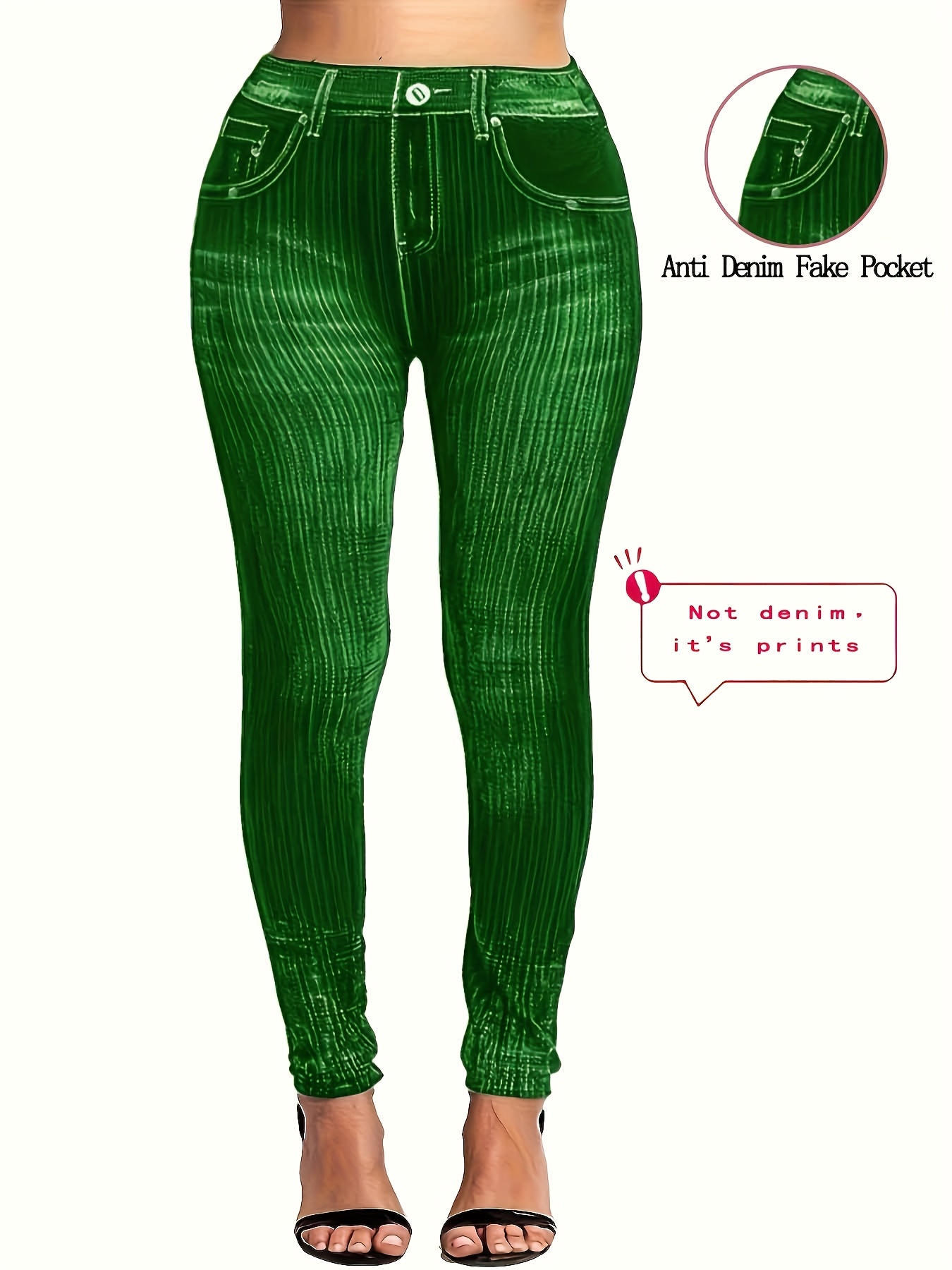 Plus Size - Women'S High-Waisted Stretch Denim Print Leggings - Purple & White Striped Design, Comfortable All-Season Casual Wear, Perfect for & Casual Attire, High Waisted Leggings