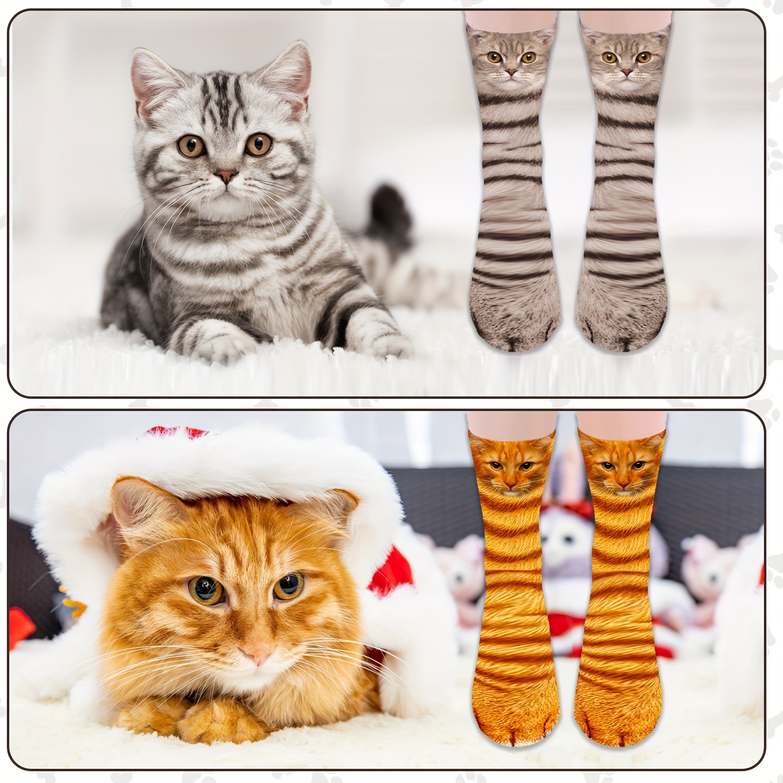 

2 Pairs Cat Funny Animal Paw Socks Crazy Novelty Claw Socks Christmas Stocking Stuffers 3d Newest Cat Gray Orange Paw Socks For Men Women White Elephant Gift