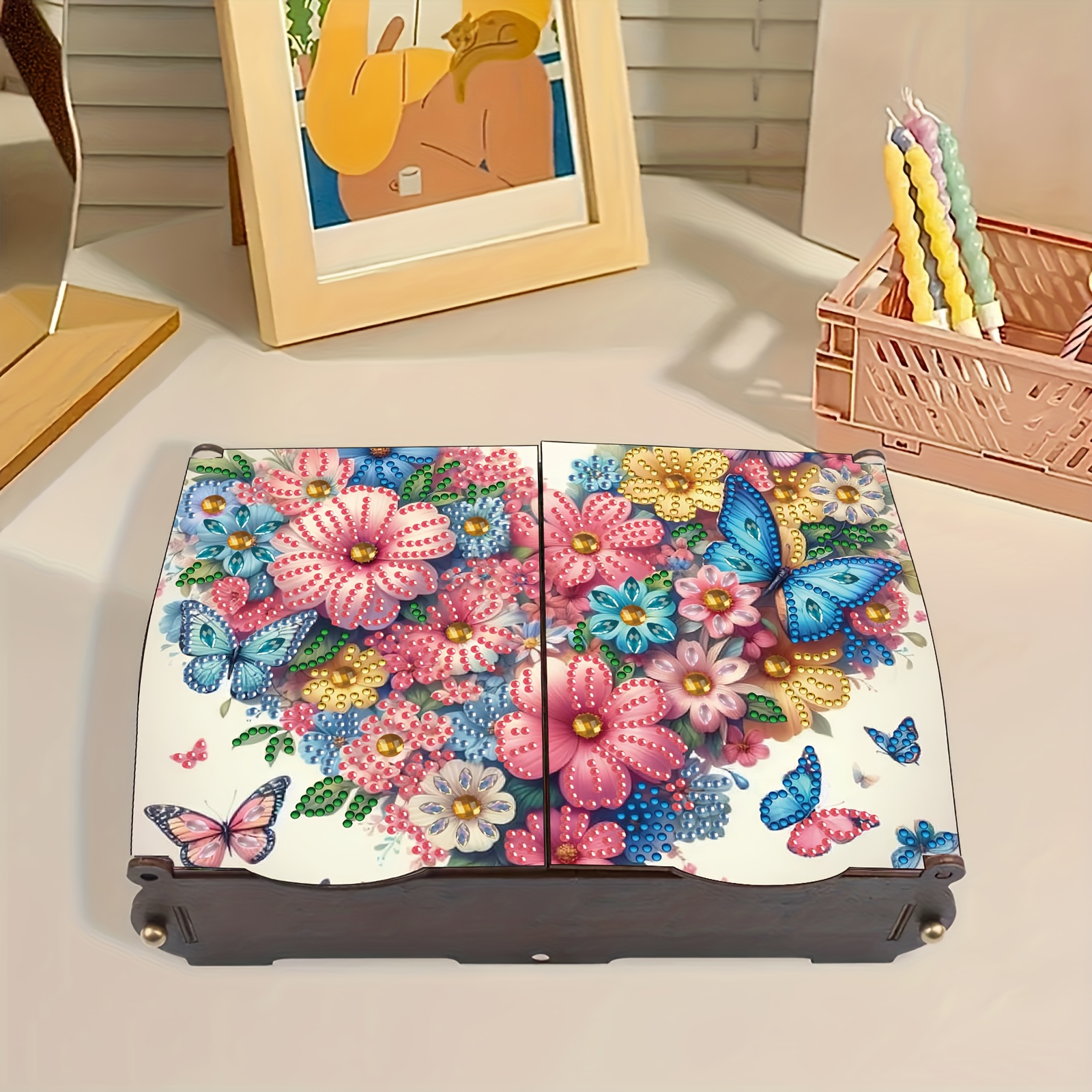Heart-Shaped Butterfly & Flower Rhinestone Art Box Kit