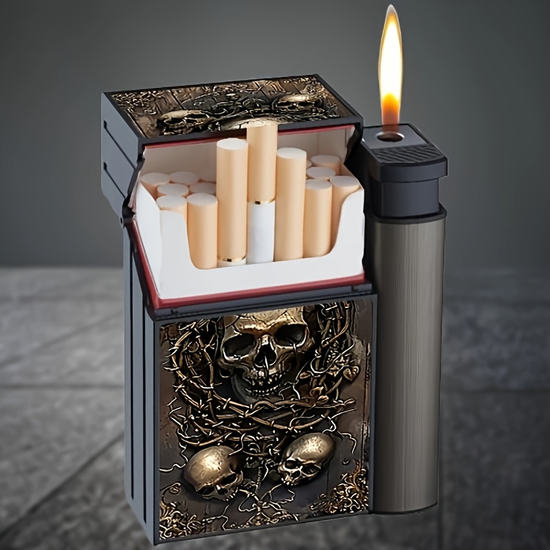 automatic lighter cigarette golden skull portable automatic wire drawing metal cigarette