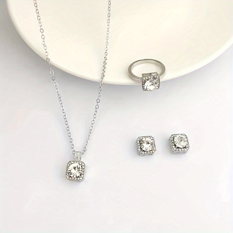 TEMU 4 piezas de joyería de moda , aretes colgantes, collar, anillo, elegante, hermoso, versátil y exquisito regalo