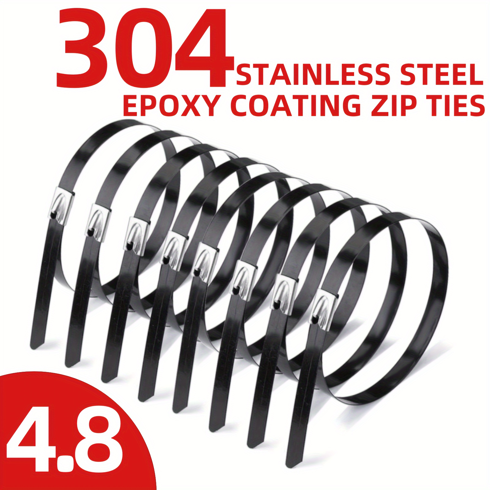 

Gtai Heavy-duty Stainless Steel Cable Ties - 50pcs, Epoxy Coated, Self-locking, (7.9" To 23.6") For Machinery, Vehicles, , Cables, Pipes & Outdoor Use