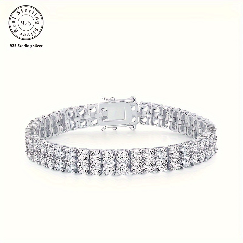 

925 Sterling Silver 3mm Double Moissanite Double Lab Diamonds Bracelet 925 Sterling Silvery 3mm Vvs1 Round Cut Moissanite Women's Bracelet 8.5 Inches, Holidays, Gift Box