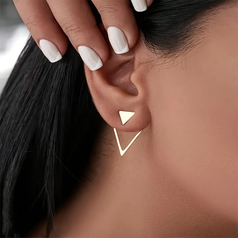 

2pcs/set, Geometric Triangle Dangle Earrings, Vintage & Minimalist Style, Fashion Jewelry For Casual And Formal Attire
