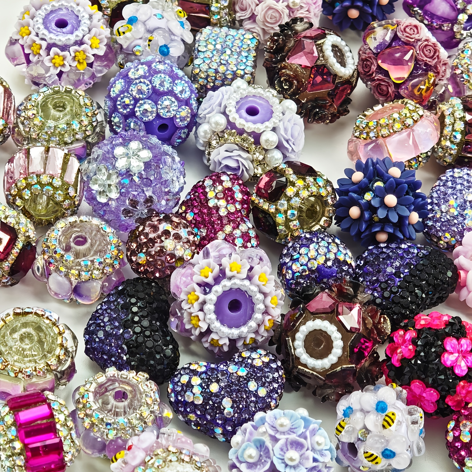TEMU 10pcs Fflfuu 10pcs/piece Large-hole Resin Beads Suitable For Diy Crafts - 3d , Glittering Handmade Beads With Large Holes For Bracelets,