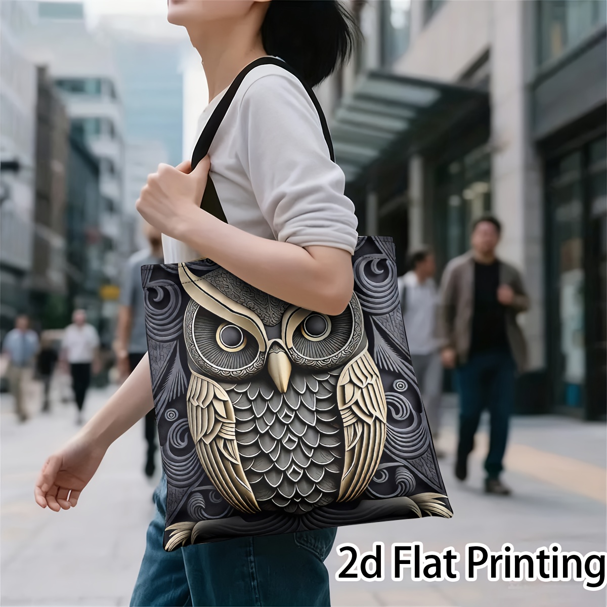 1pc Shopping Bag With Gorgeous Owl And Chinese Knot Pattern | 13.78x15.7inch, Polyester, Foldable, High-quality Sewn, Suitable For Use