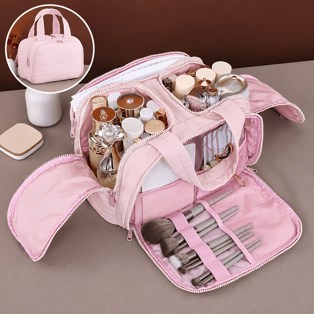TEMU Large-capacity Travel And Toiletry Organizer In Multiple Colors-lightweight, Portable 4-door Zipper Organizer, Ideal For Vacations And Everyday