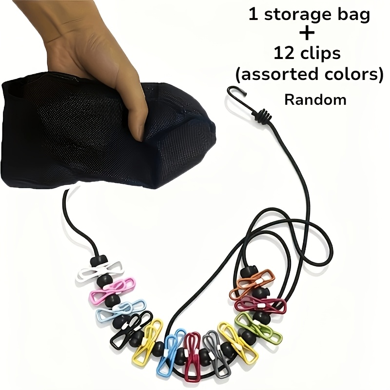 TEMU 1pc Travel Retractable Portable Clothesline, With 12pcs Multicolor Clothespins And 1pc Storage Bag, Suitable For Indoor Laundry And Drying,