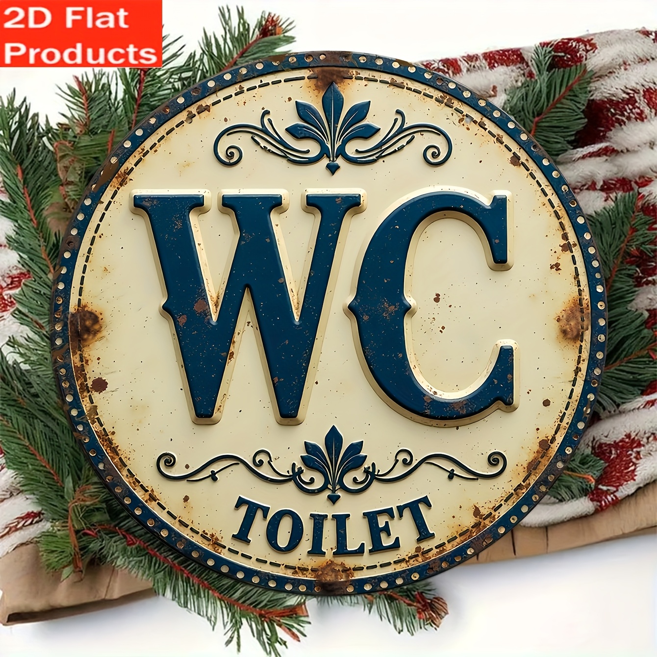 E-shop 2D Flat - . Vintage Holz Badezimmer Schild | Dekorative Runde Rahmenlose Plakette für Zuhause, Café, Restaurant & Außenbereich - Ideal für