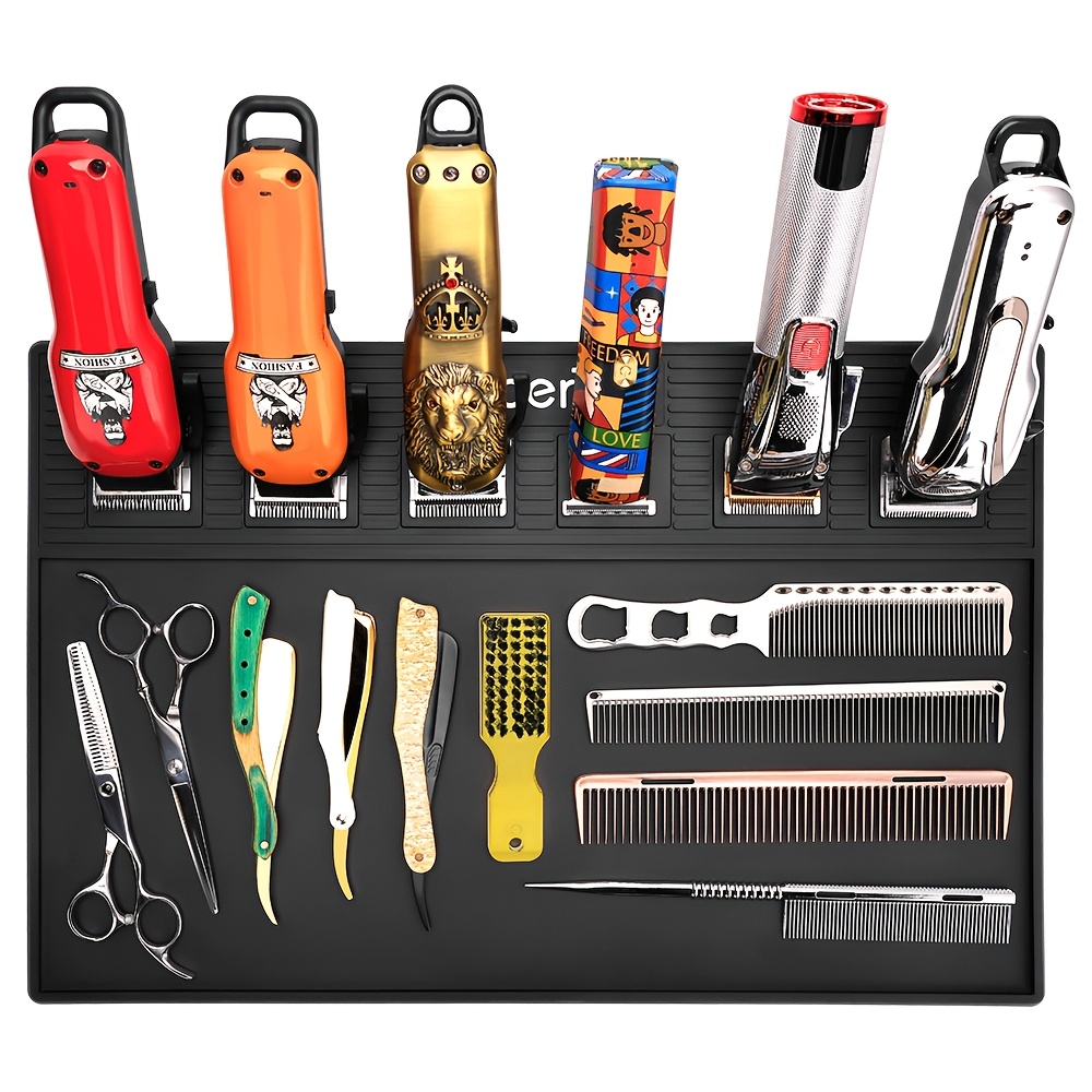 Image of Magnetic Silicone Barber Tool Organizer Mat, Flexible Silicone Barber Tool Mat, Magnetic Salon Barber Shop Workstation Mat, Non-slip Barber Shop Barber Mat, Black, Single Mat Only