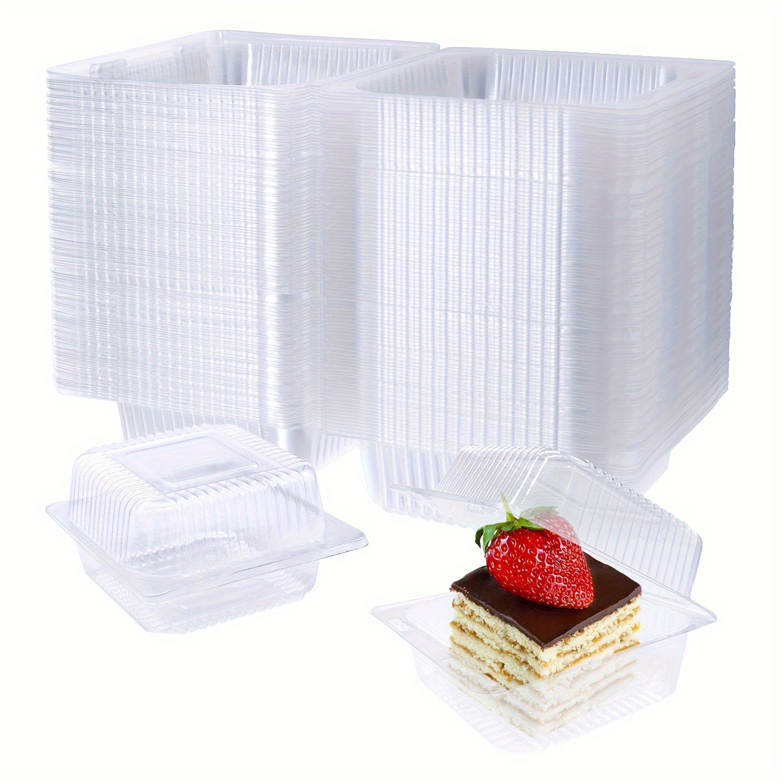 

100pcs Clear Plastic Square Hinged Food Containers, Disposable Take-out Boxes With Transparent Lids For Cake , Clamshell Pastry, Salad, Dessert Carry-out Trays, Food Packaging Supplies