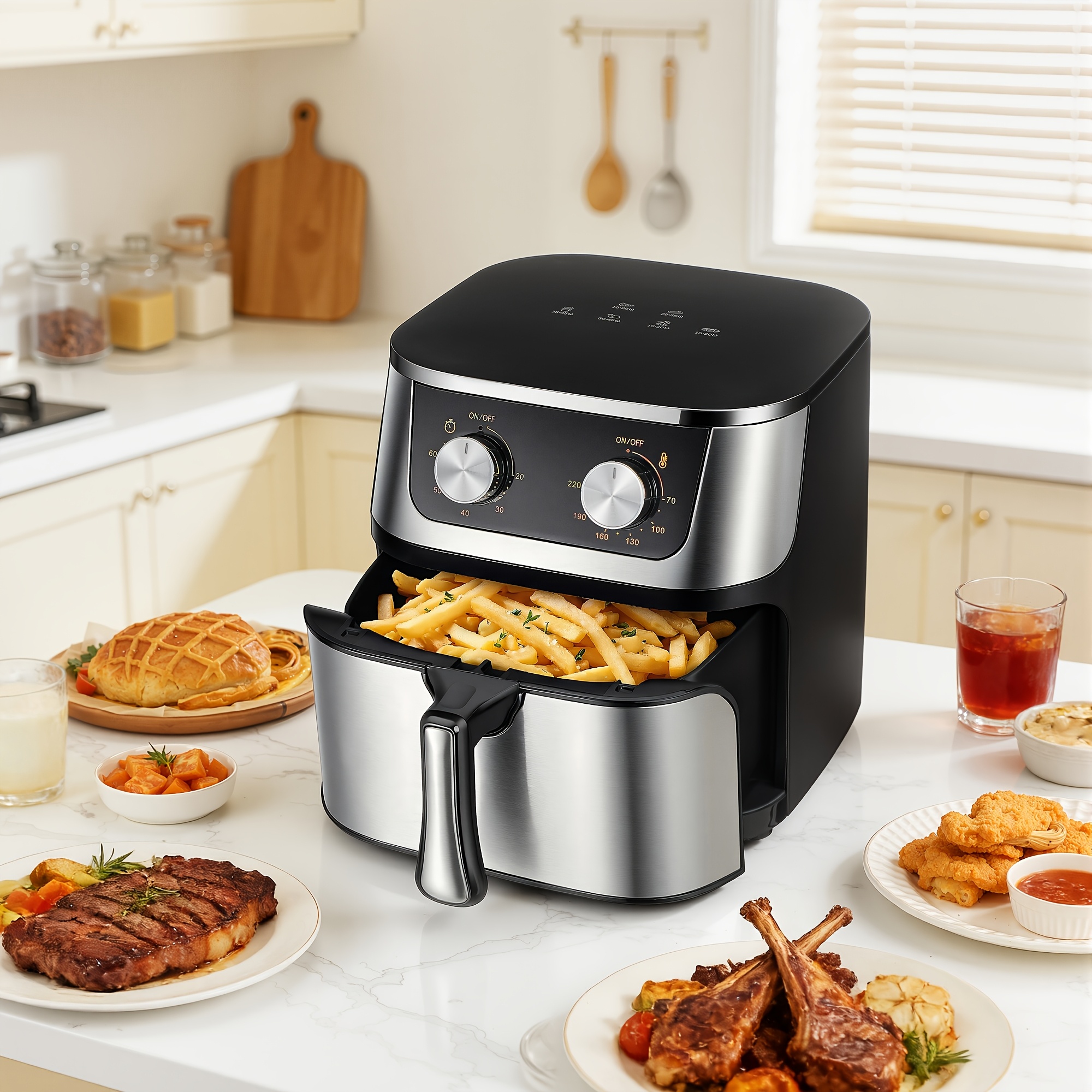 10l Air Fryer, Mechanical Dial Controls, Nonstick Drawer, Adjustable Temp & Timer, Oil-less Cooking, Dishwasher Safe, Large Capacity Family Size