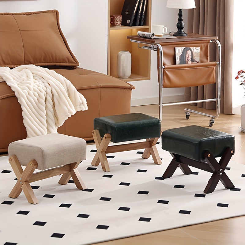 Taburete de Madera Maciza, Taburete Bajo para Entrada, Taburete para Cambiar Zapatos, Taburete para Mesa de Café en Sala, Reposapiés para Sofá, Taburete Pequeño para el Hogar