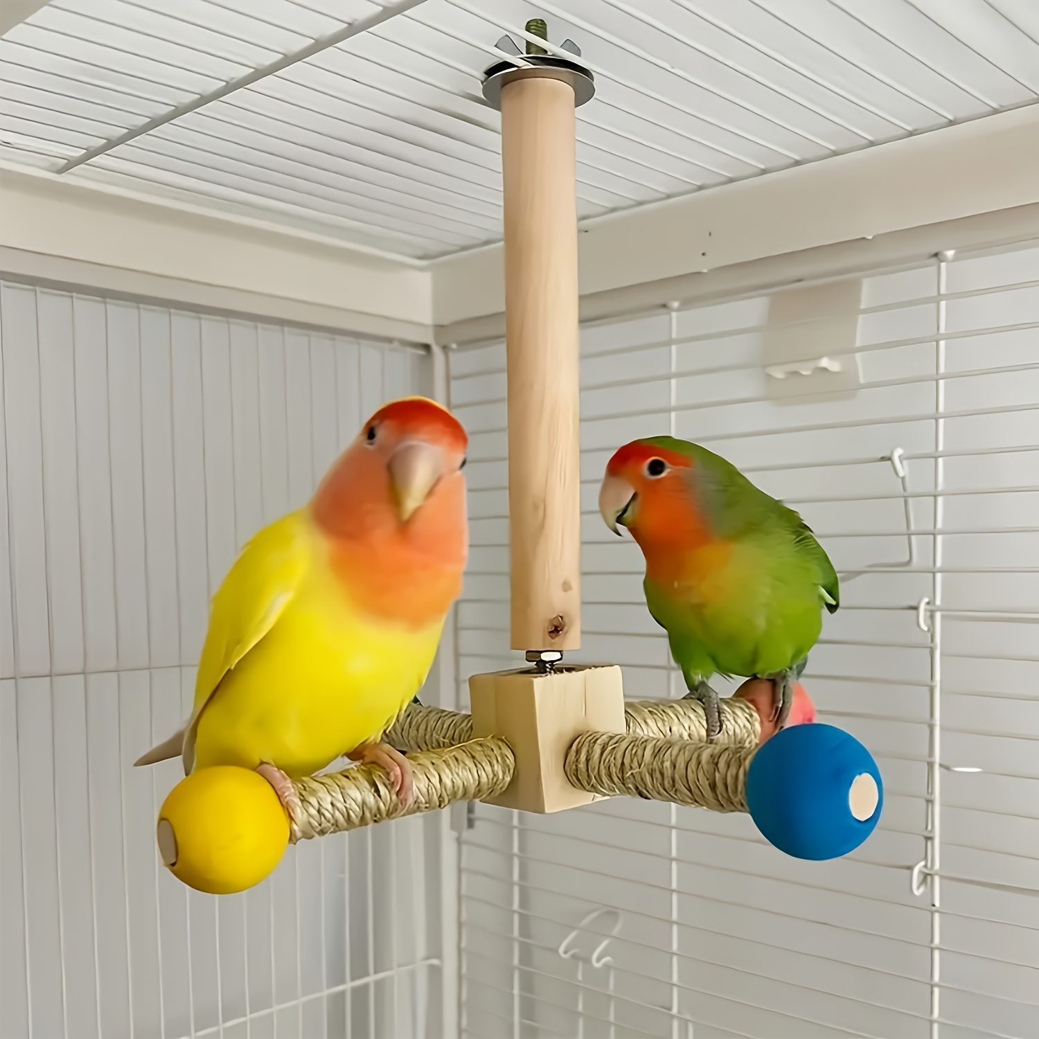 

1pc Wooden Perch With Windmill - Interactive Accessory For Cockatiels, Parakeets & Small Birds - Mental Stimulation & Exercise Cage Toy