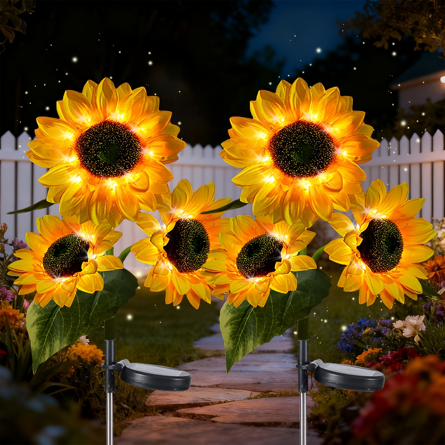 TEMU 2 Pack Solar Sunflower Garden Lights, Led Outdoor Decorative Solar Flower Lights With Auto Function. Equipped With 3 Artificial Sunflowers, Made