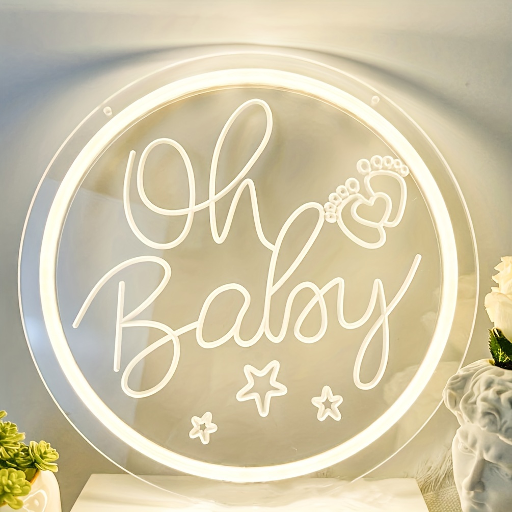 

1pc Oh Baby Neon Light Signs For Baby Shower Decorations, Usb Powered Oh Up Sign For Backdrop Bedroom Wedding Birthday Party Room Decor