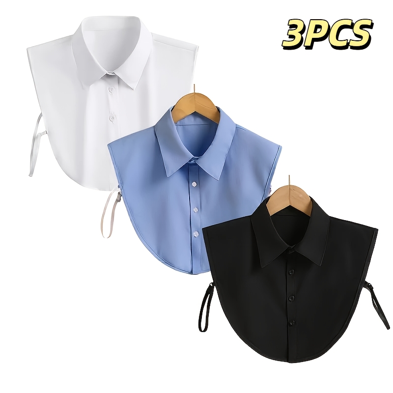 TEMU 3pcs Detachable Shirt Collar Set, Women's Classic Polyester Fake Collar, Versatile Decorative Collar For Sweaters, Dresses, Blouses, Black White