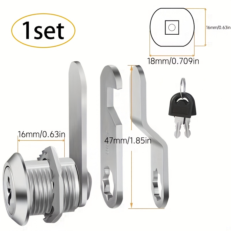 E-shop Set mit 2 Schlüsseln 3 verschiedenen Schließplatten, 16 mm Sicherheits-Klinkenschloss, Briefkastenschloss, langlebiger Klinkenschloss-Riegel zur