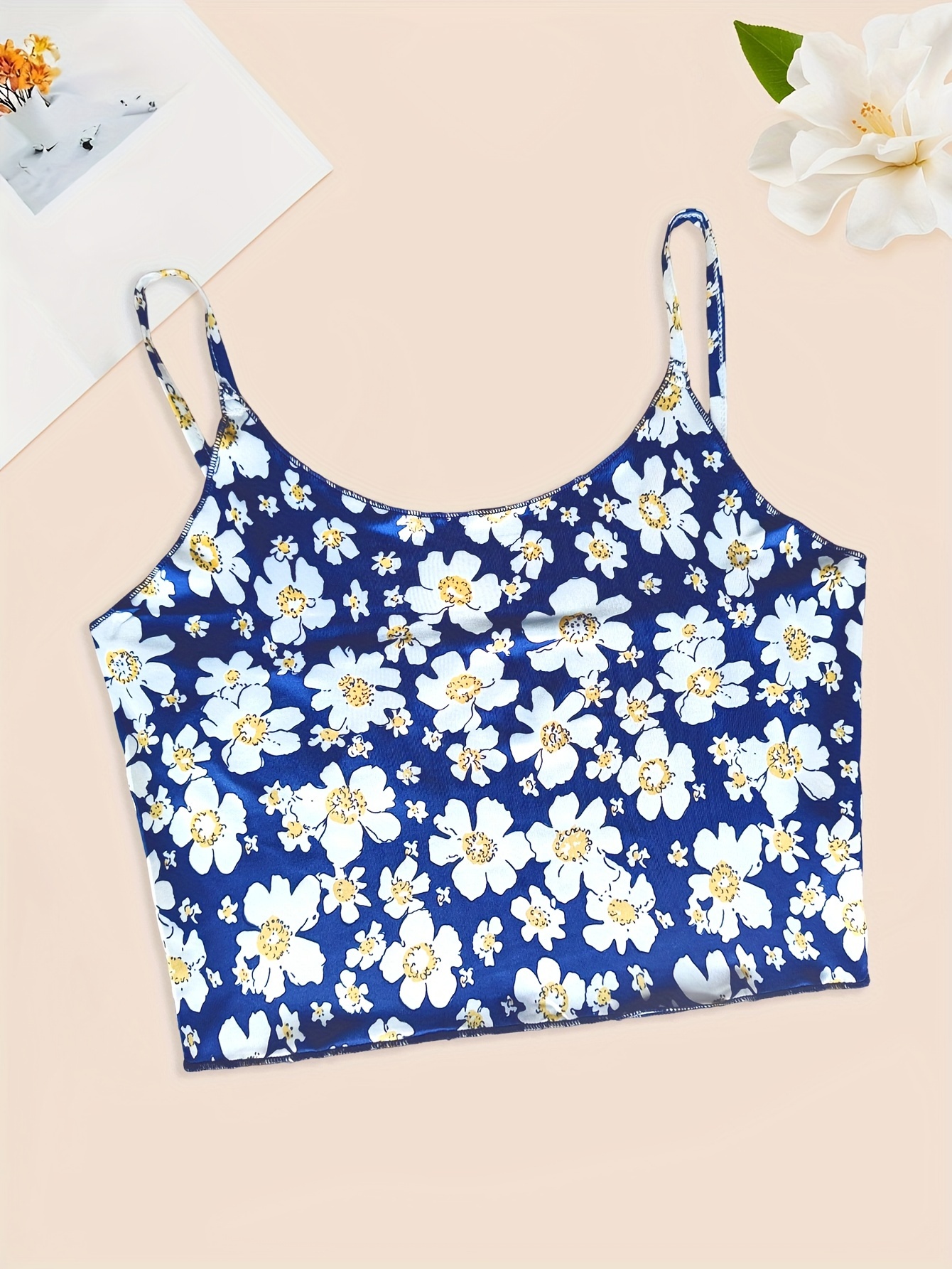 Floral Print Cami Crop Top, Sexy Push Up Backless Spaghetti Strap Bra,  Women's Lingerie & Underwear