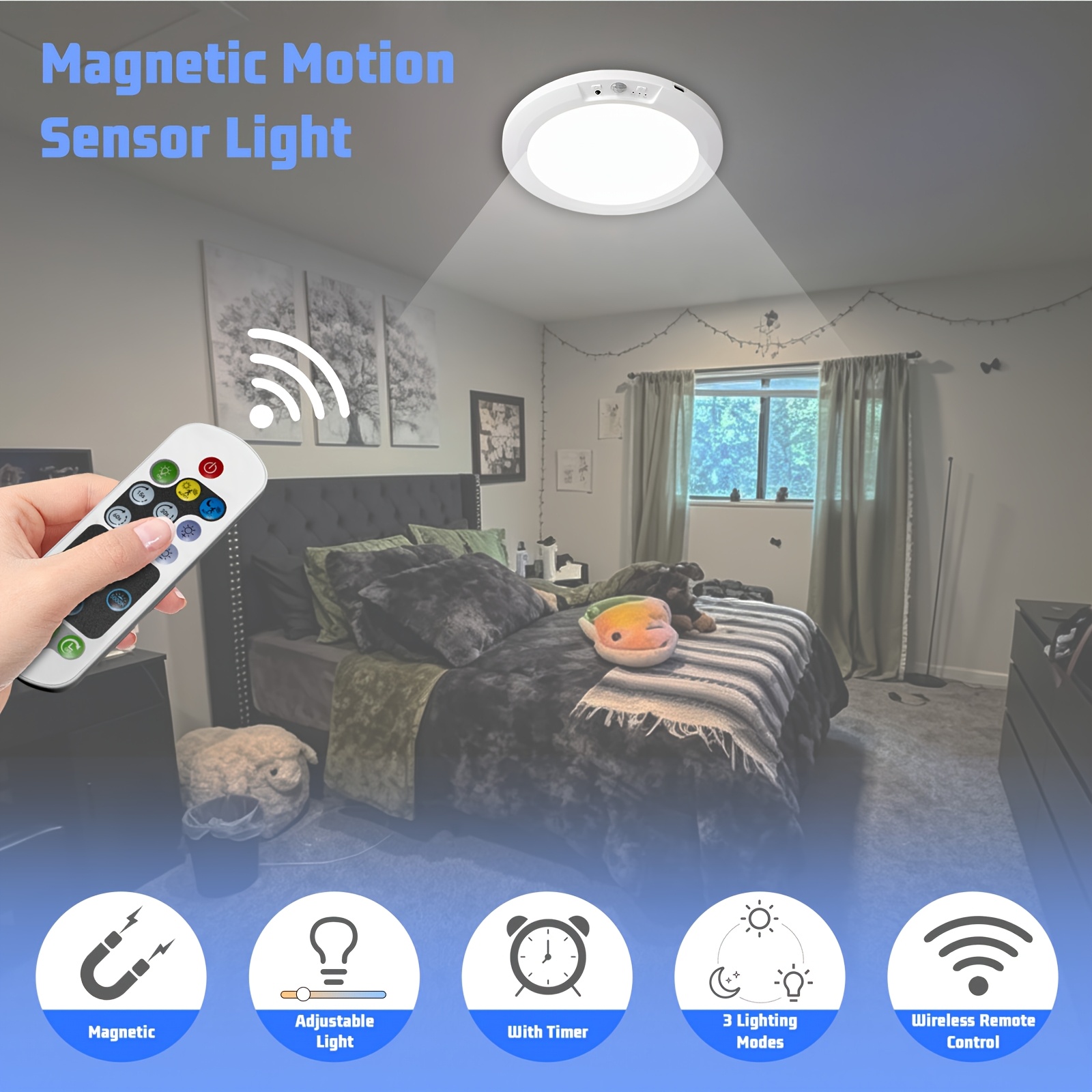 Remote-Controlled Magnetic Wireless Ceiling Light with Rechargeable Battery
