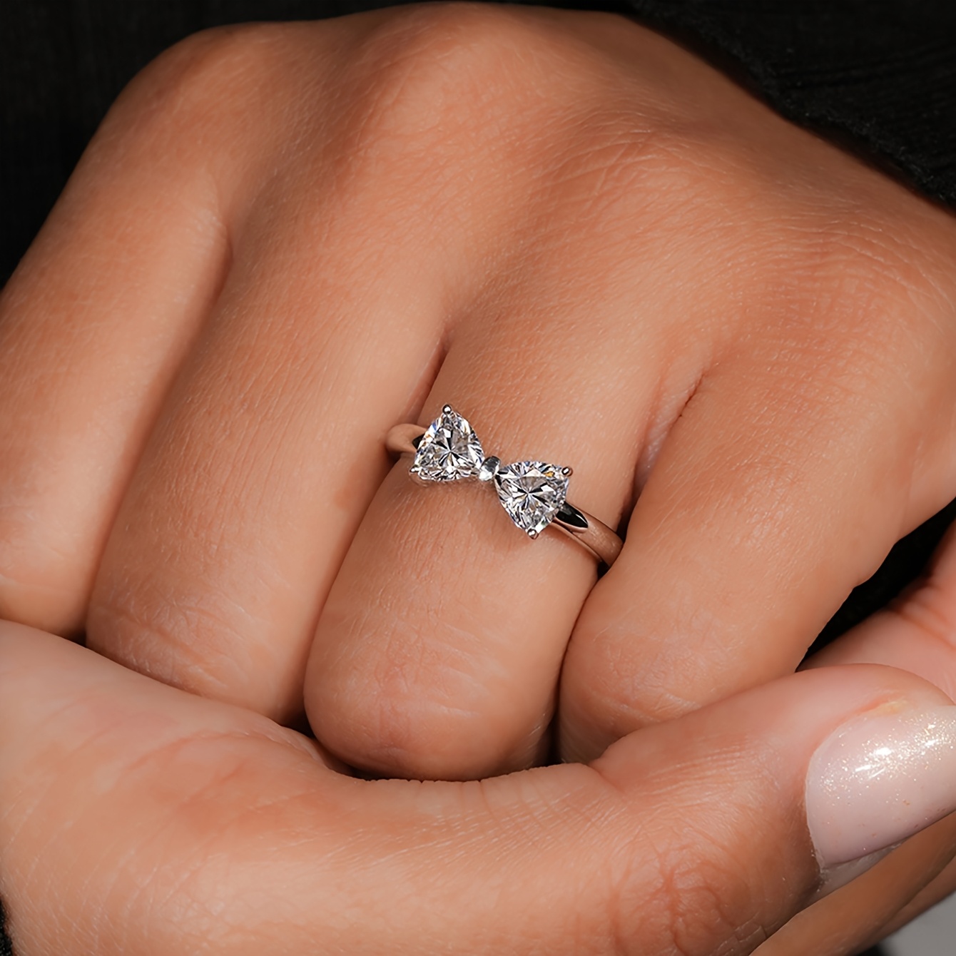 Women's Noble Luxury Triangle Bow Promise Engagement Ring