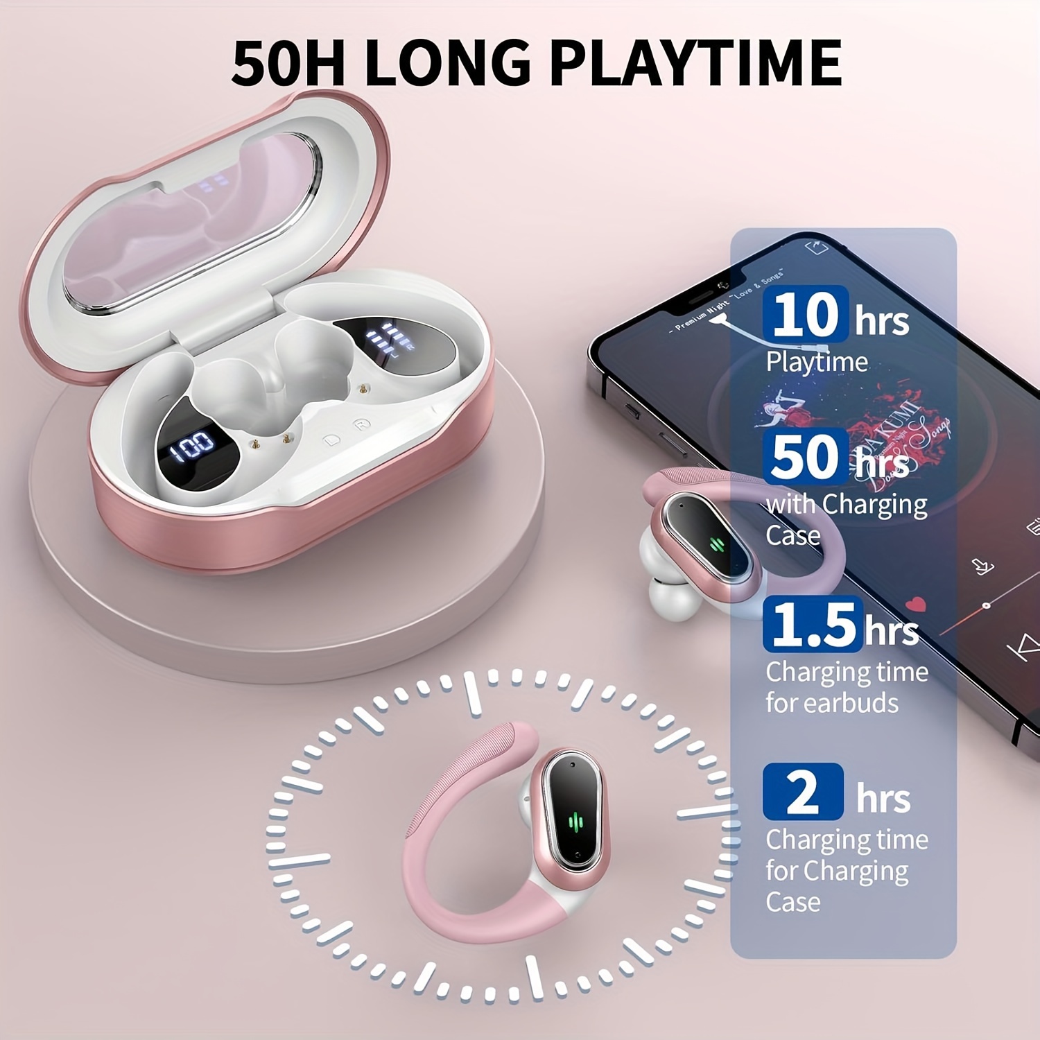 

Q76 Wireless Earphones Enc Reduction, Wireless Earbuds 50h , Wireless Running , Wireless Led For Ios