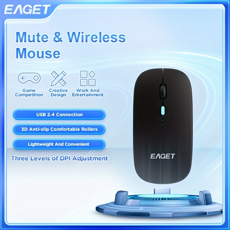 

Eaget Led Wireless Mouse, Slim Silent Mouse, 2.4g Portable Mobile Optical Office Mouse, 3 Adjustable Dpi Levels For Notebook, Pc, Laptop, Computer,