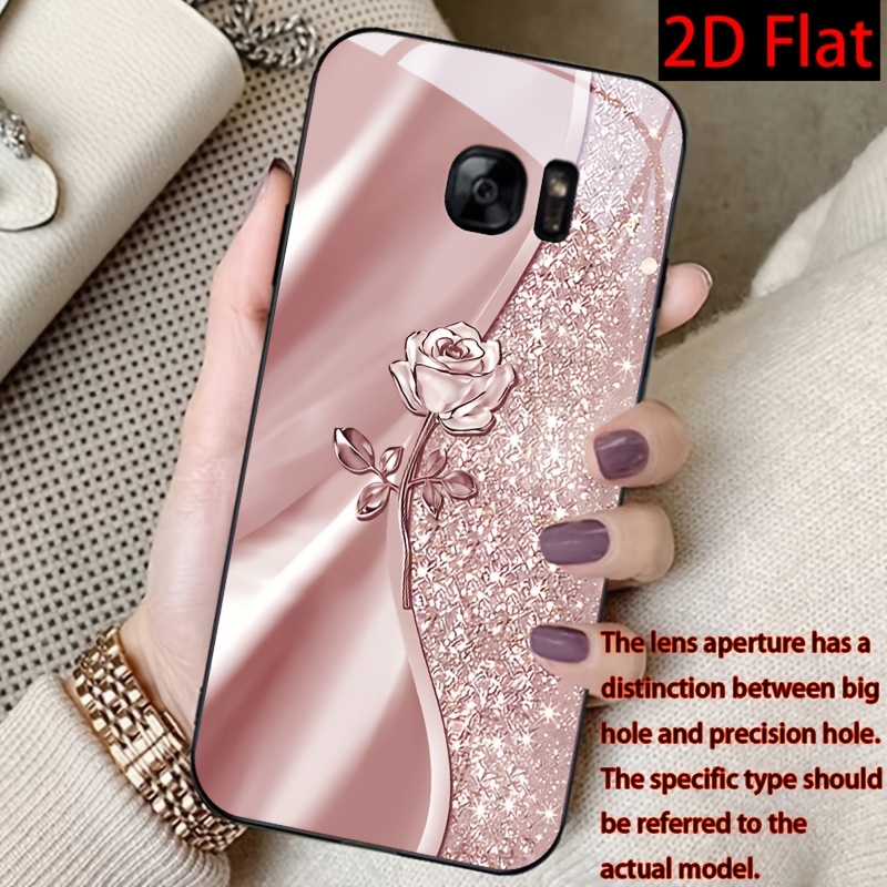 TEMU Phone Case: 2d Luxury Rose Golden Metallic Rose & Glitter Pattern Phone Case Suitable For Galaxy