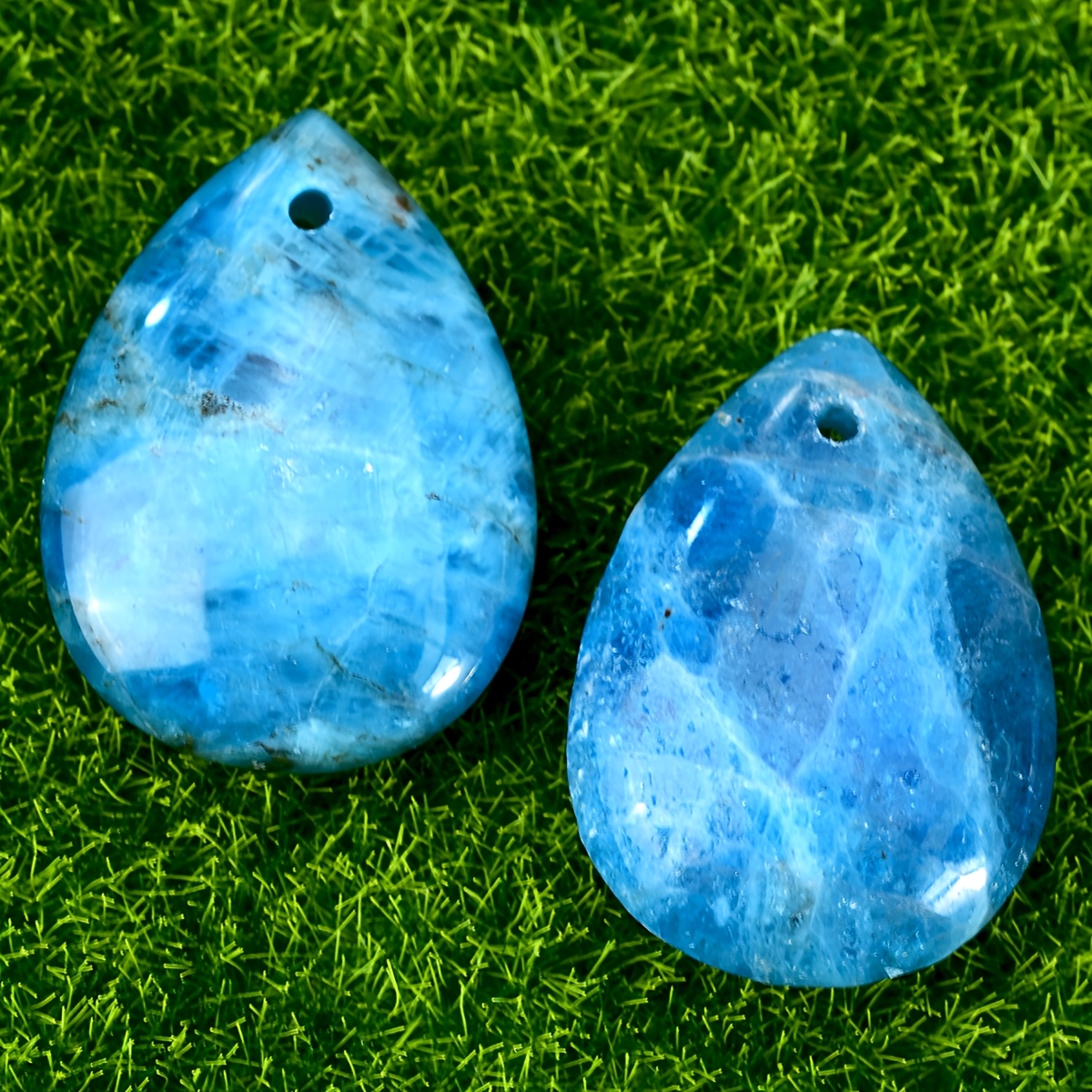TEMU Lot de 2 pendentifs de en apatite bleue naturelle - Perles en vrac de naturelle 18x25mm pour la fabrication de bijoux, et boucles d'oreilles à