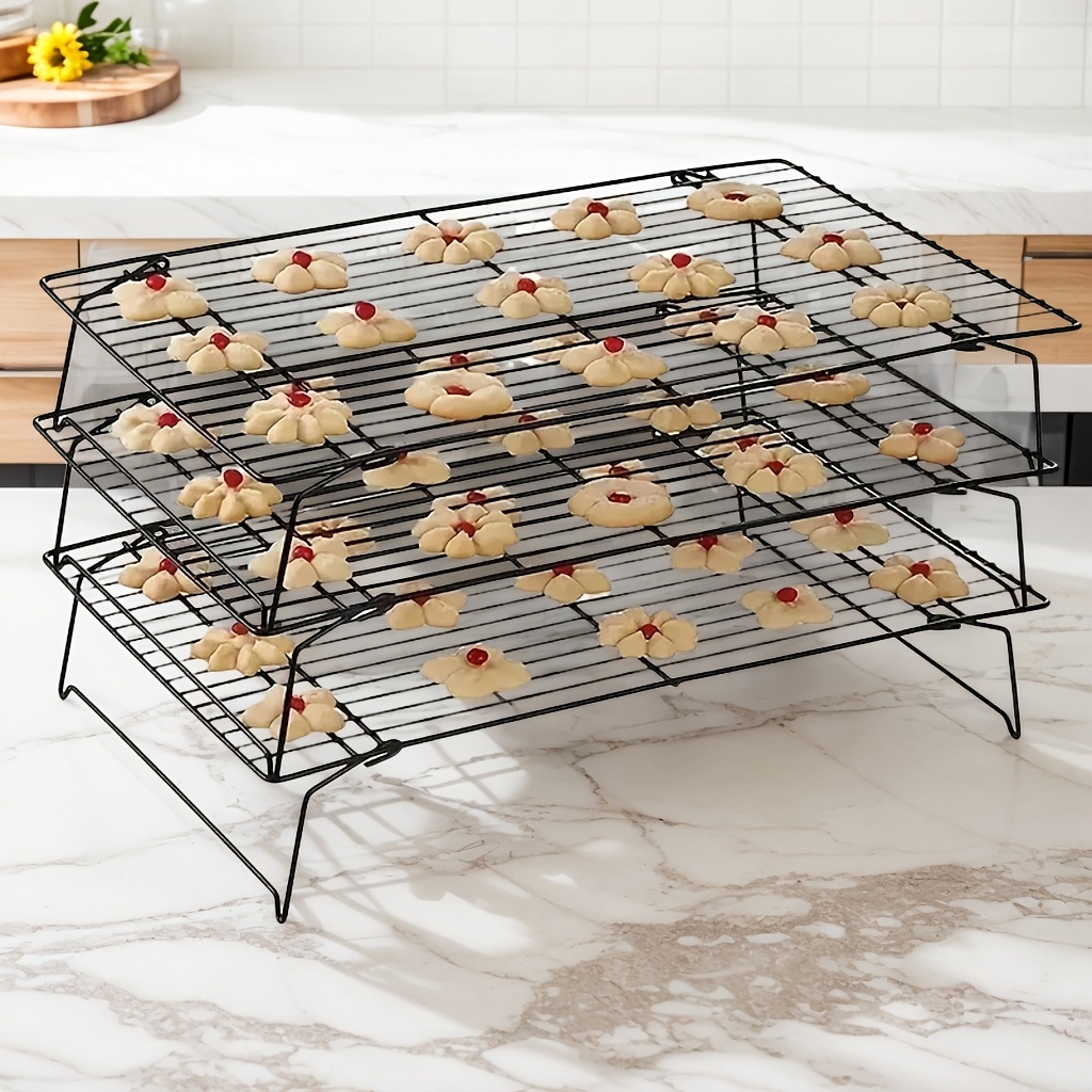 Griglia Di Raffreddamento Pieghevole A 3 Livelli In Ferro – 43,5x25 Cm, Per Biscotti, Torte E BBQ