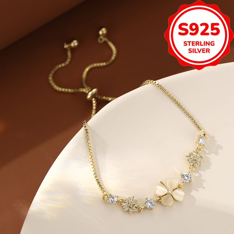 Women's S925 Silver Clover Bracelet with Zirconia