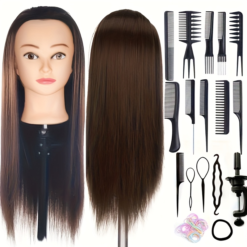 TEMU Perruque de tête de mannequin unisexe professionnelle pour adulte - 24" de long, cheveux 100% synthétiques avec /blond /