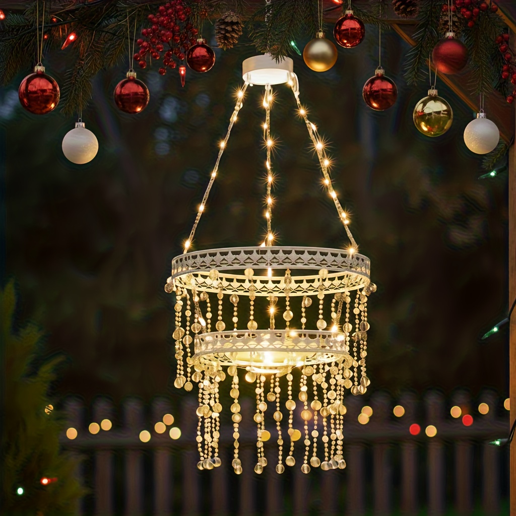 Solar Hanging Crystal Chandelier | Outdoor Garden Decorative Lights with 54 Warm White LEDs, Waterproof, Lithium Battery Powered, for Garden, Yard, Patio, Gazebo, Party, Wedding