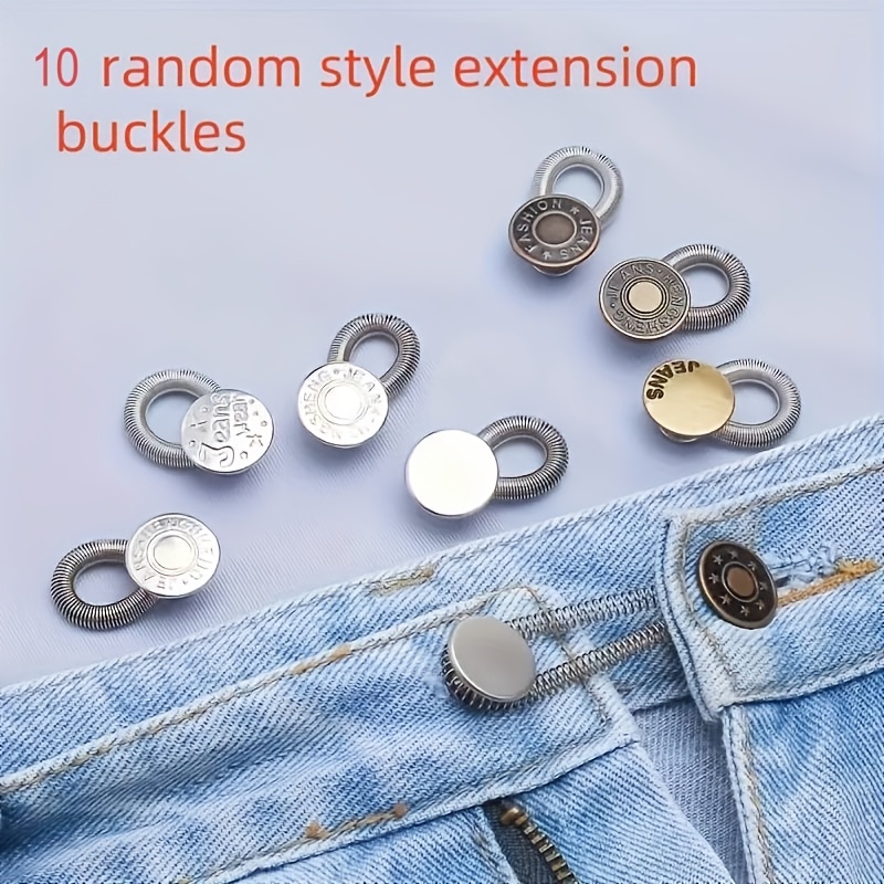 TEMU 10pcs Random Denim Jeans Button Extenders, Sewable, Adjustable Retractable Waistband Extenders, Metal Button Waistband Extenders