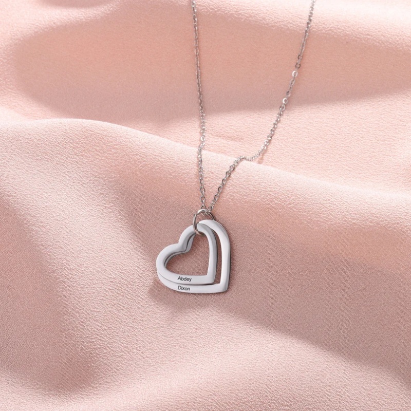 TEMU Gepersonaliseerde hartvormige naamketting voor dames - Aangepaste gegraveerde roestvrijstalen hanger ketting, 2-4 namen optioneel, geschikt voor