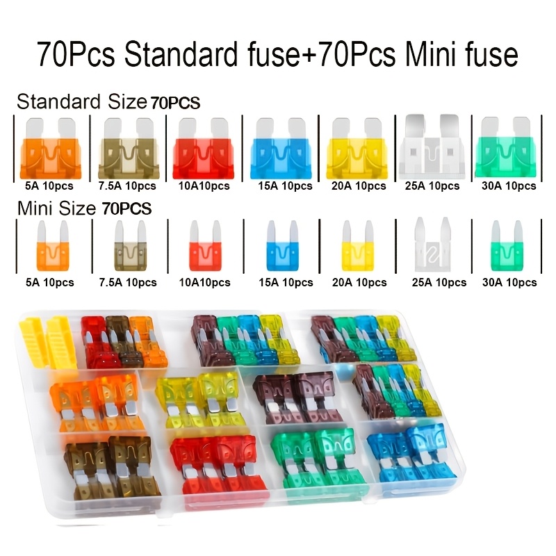 TEMU 140pcs Car Fuse Kit - Blade Type Car Fuse Combination Standard And Miniature Car Fuses, Suitable For Ships, Rvs, Campers, Boats, Trucks (5a 7.5a