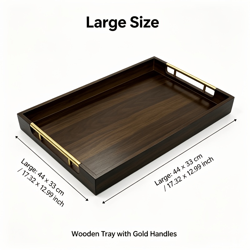 TEMU Walnut Matte Wooden Decor Tray With Metal Handles Desktop Display Ornament For Home Tea Room Cafe