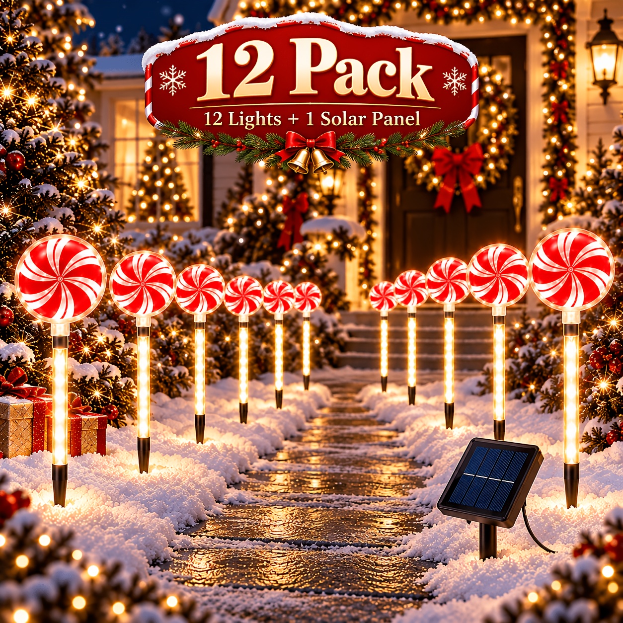 TEMU 12/6 Pack Solar Powered Lollipop Decorative Sign Plaque, Led Christmas Yard Stake Lights, Outdoor Garden Pathway Decor, Holiday Landscape
