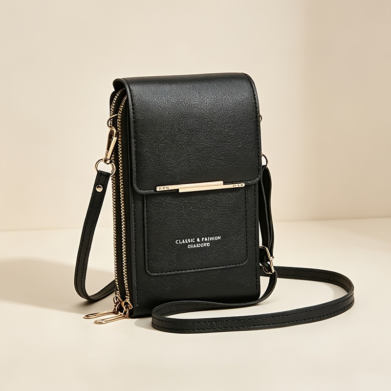 TEMU Women's Crossbody Bag Short Vertical Touchscreen Phone Pouch Large Capacity Convenient Zipper Multi-card Slot Travel Wallet