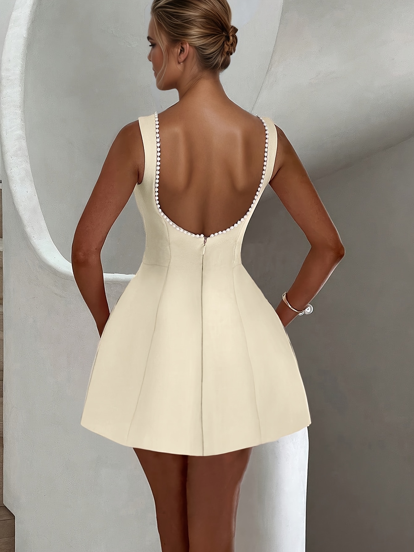 ootd beach dress Beach lace chiffon satin pearl A-line wedding dress – Bela Bridal main image 1