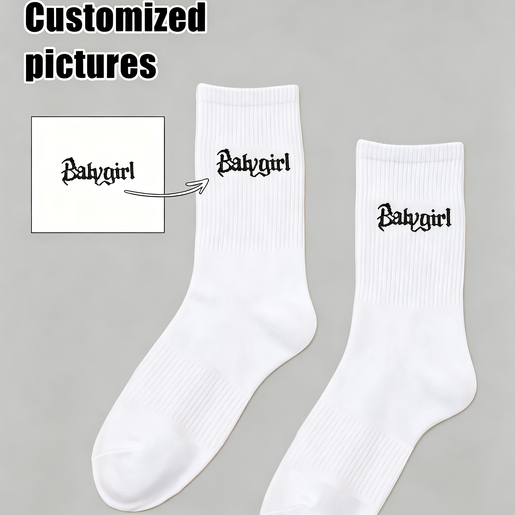 TEMU Customizable Long Socks For Men And Women, White Sports Socks With Customizable Patterns, Durable Socks Suitable For Holiday Parties And Gifts,