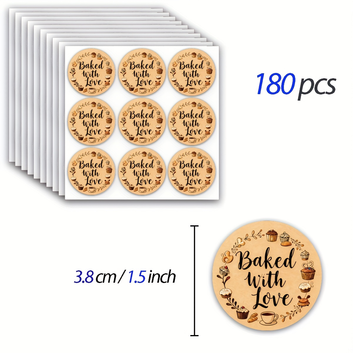 TEMU 90/180 Pezzi Adesivi Rotondi "Cotto con Amore", Etichette Estetiche Marroni per Confezioni di , Adesivi Sigillanti per Sacchetti di Biscotti,