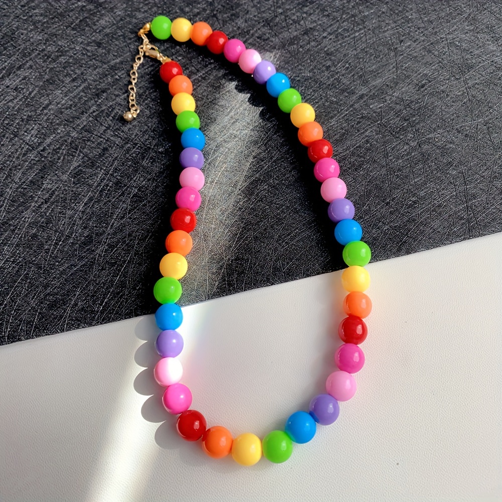 E-shop Anzieh-Halskette für Damen im europäischen amerikanischen Stil, farbige Perlenkette in Bonbonfarben, Choker-Kettenkette für das Schlüsselbein,