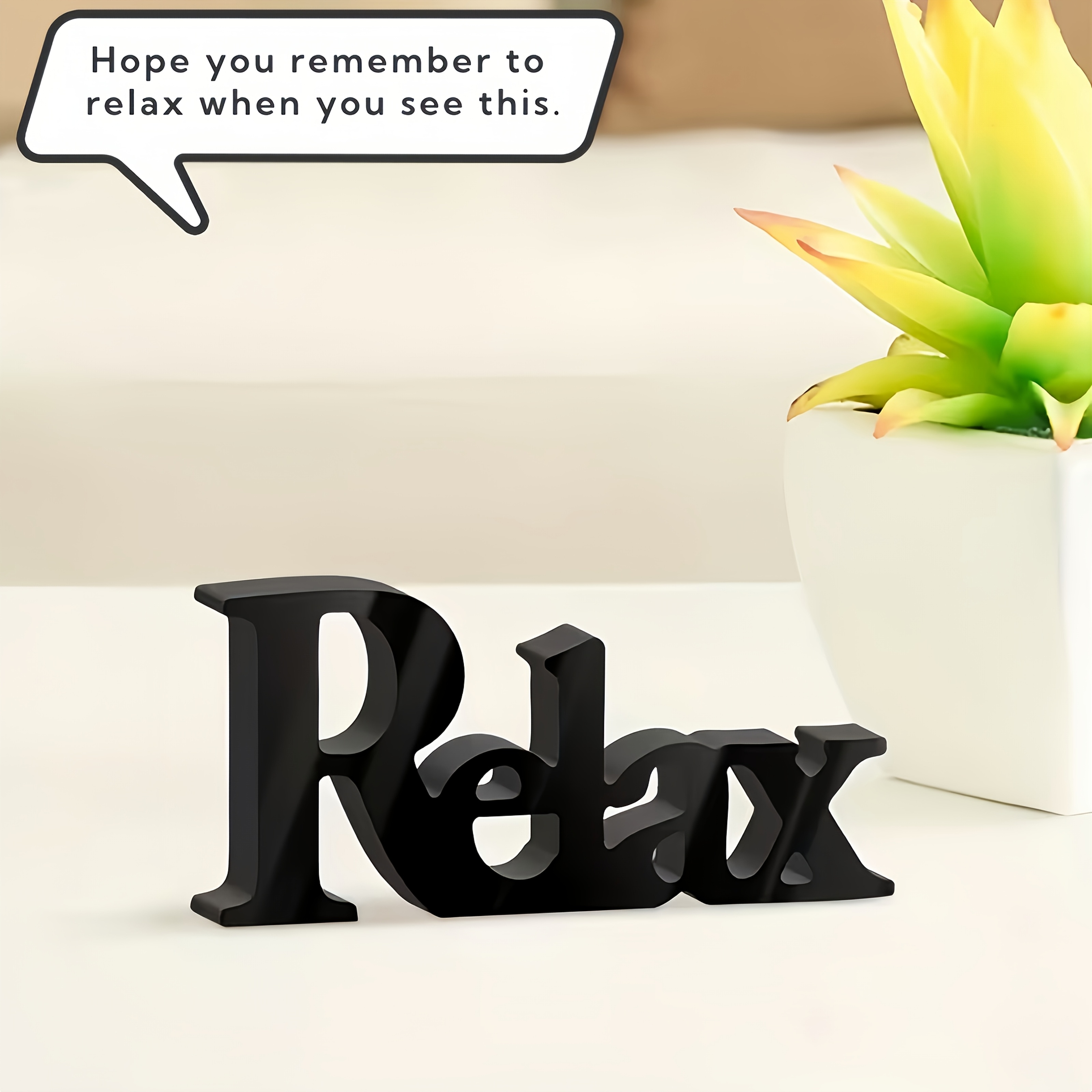 TEMU 1pc Black Pvc "relax" Desktop Decoration- , No Electricity Needed, Suitable For Home, Farmhouse, Office, Studio, Cafe, Shop, Restaurant, Gift,
