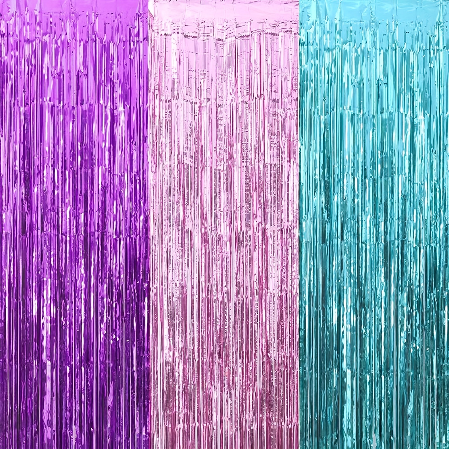 

3-piece Mermaid Rain Curtain - 6.5ft X 3.28ft, Aluminum Foil Party Backdrop For Birthdays & Celebrations, No Power Needed