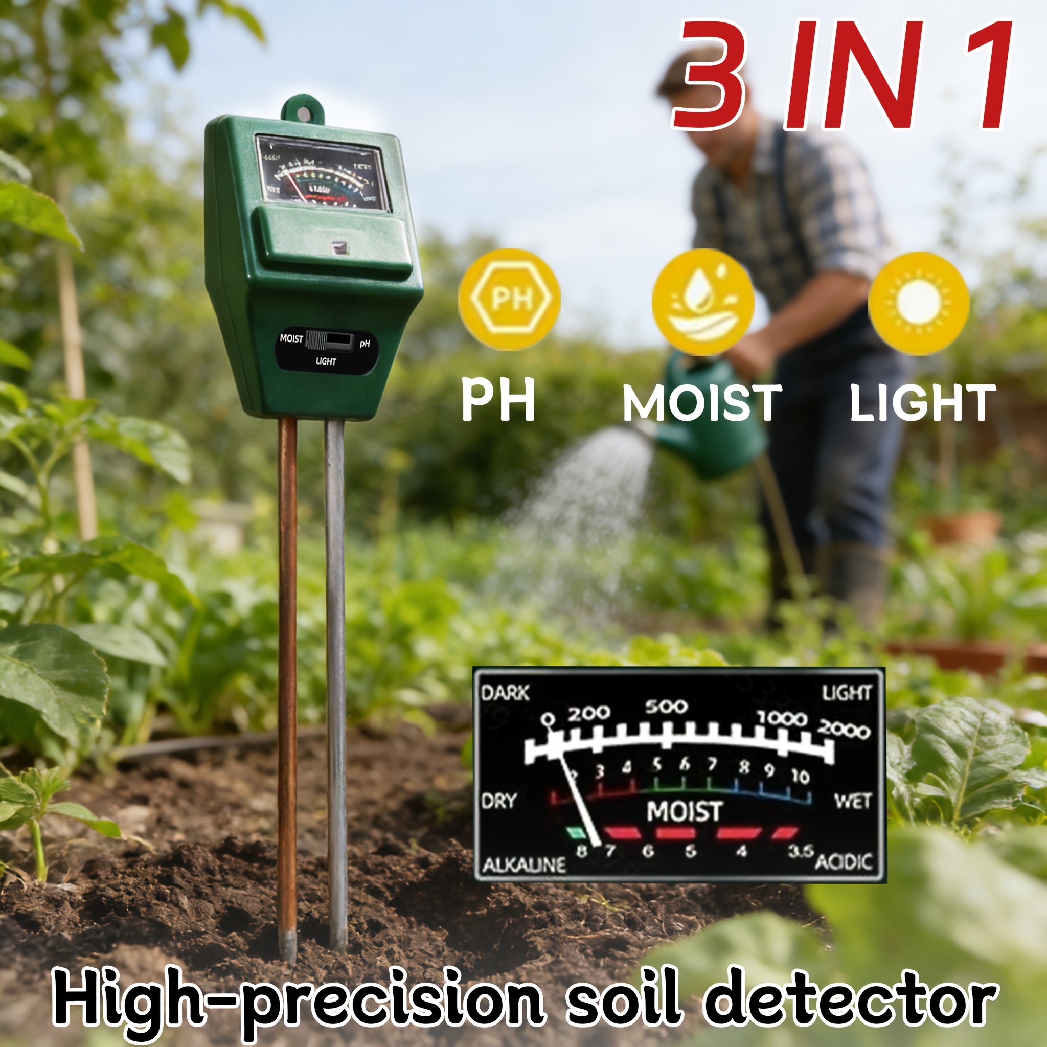 Soil pH Meter 3-in-1 Soil Tester with Moisture Lig... – Vicedeal Soil pH Meter 3-in-1 Soil Tester with Moisture Lig... – Vicedeal